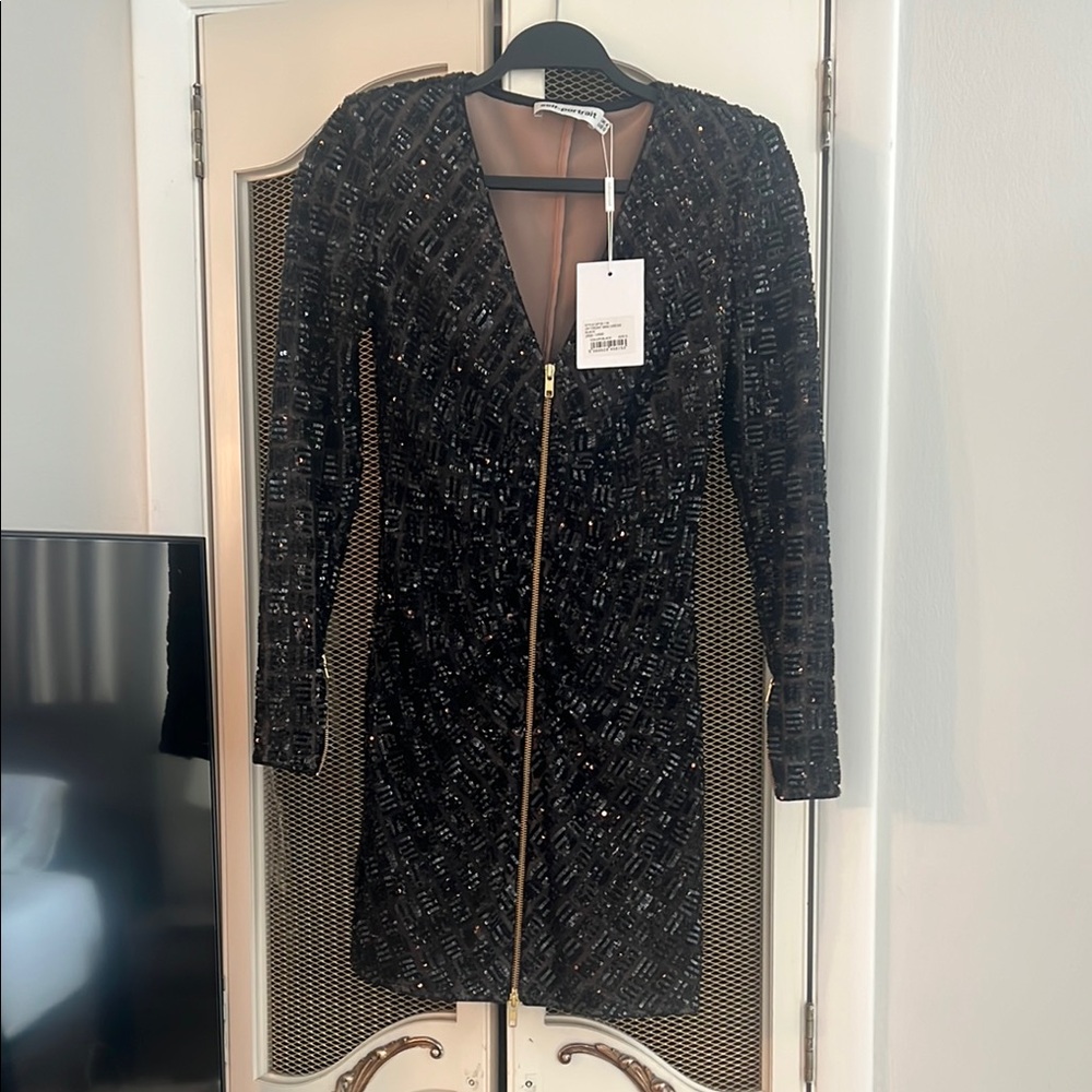 Self-Portrait Black Long Sleeve Sequin Dress